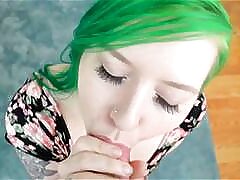 POV Blow Job and Facial - Green Haired Babe Sucks your Dick