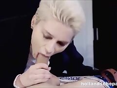 Brief haired platinum-Blond, Mila Milan is gargling manstick and hoping to perceive it inwards her